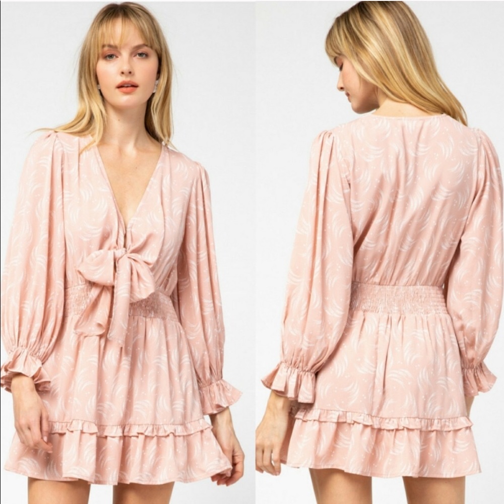 NWT SweetBB Blush Ruffle Front Tie Romper Dress S
